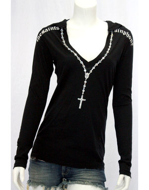【THE SAINTS SINPHONY/セインツシンフォニー】MARY JANE・フード付きTシャツ（長袖・ブラック・BLK）/レディース【インポート】【セレカジ】【正規品】｜セレクトショップMOMO