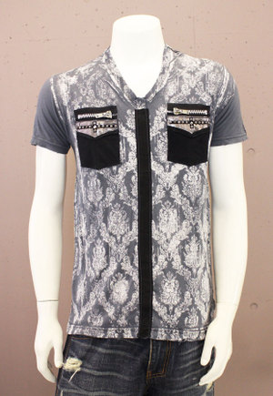 【THE SAINTS SINPHONY/セインツシンフォニー】 NIGHTOWL・Tシャツ（半袖・Vネック・グレー・GRY）/メンズ 【インポート】【セレカジ】【正規品】