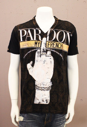 【THE SAINTS SINPHONY/セインツシンフォニー】SCARECROW・プルオーバー（半袖・V素っ首・黒いこと・BLK）/メンズ【輸入物】【セレカジ】【置き目品】