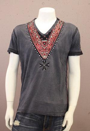 【THE SAINTS SINPHONY/セインツシンフォニー】 CHASING THE TIGER・Tシャツ（半袖・Vネック・グレー・GRY）/メンズ 【インポート】【セレカジ】【正規品】