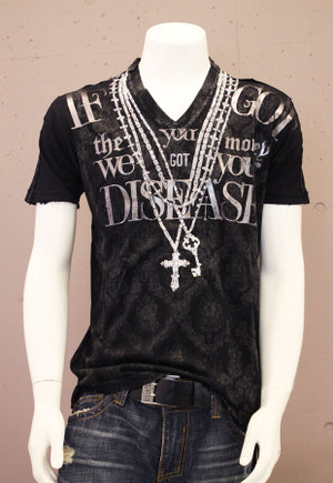 【THE SAINTS SINPHONY/セインツシンフォニー】 HYDE・Tシャツ（半袖・Vネック・ブラック・BLK）/メンズ 【インポート】【セレカジ】【正規品】