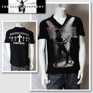 【THE SAINTS SINPHONY/セインツシンフォニー】 BLACK&BLUE・Tシャツ（半袖・Vネック・ブラック・BK）/メンズ 【インポート】【セレカジ】【正規品】