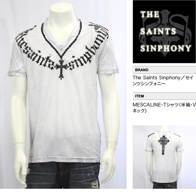 【THE SAINTS SINPHONY/セインツシンフォニー】 MESCALINE・Tシャツ（半袖・Vネック・ホワイト・WHT）/メンズ 【インポート】【セレカジ】【正規品】