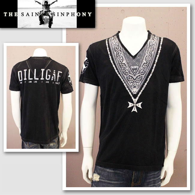 【THE SAINTS SINPHONY/セインツシンフォニー】 BAT COUNTRY・Tシャツ（半袖・Vネック・ブラック・BLK）/メンズ 【インポート】【セレカジ】【正規品】