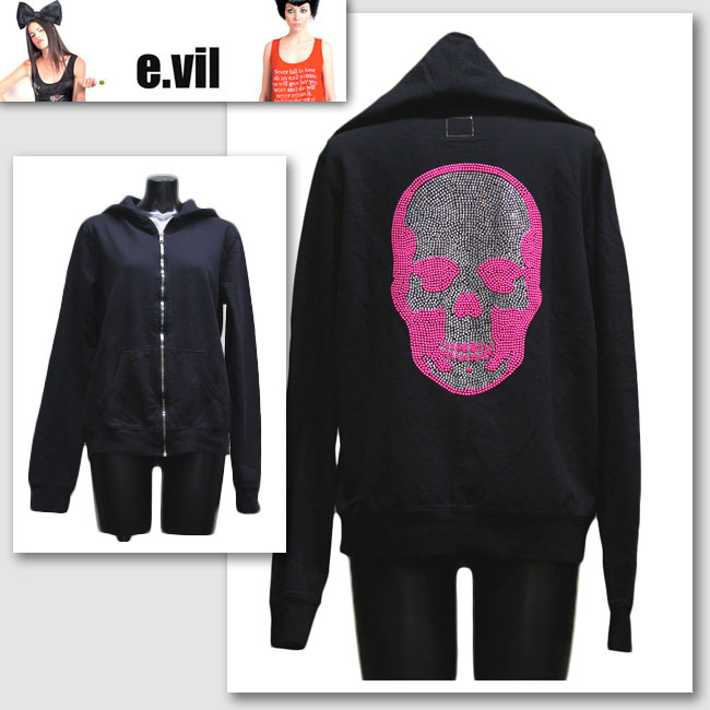 【e.vil/イーヴィル】 FLEECE HOODY SKULL(ブラック・BLK)/レディース 【インポート】【セレカジ】【正規品】204-666