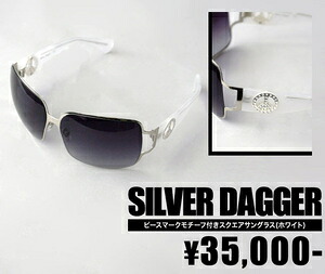 【SILVER DAGGER/シルバーダガー】 ピースマークモチーフ付きスクエアサングラス(ホワイト・WHT) 【インポート】【セレカジ】【正規品】
