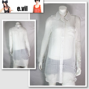 【e.vil/イーヴィル】 スカルロングシャツ（ホワイト・WHT）/レディース 【インポート】【セレカジ】【正規品】