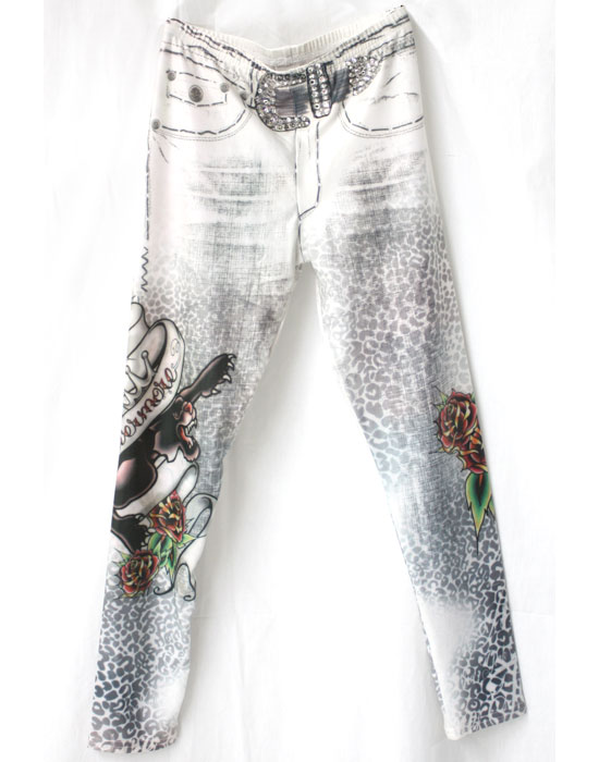 【BEJEWELED LEGGINGS/ビージュエルドレギンス】ジャガー×ローズプリントホワイトレギンス（白いこと・WHT）/レディース【輸入物】【セレカジ】【置き目品】
