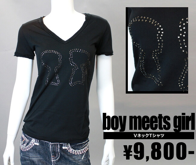 【BOY MEETS GIRL/ボーイミーツガール】VネックTシャツ（ブラック・BLK）/レディース【インポート】【セレカジ】【正規品】｜セレクトショップMOMO