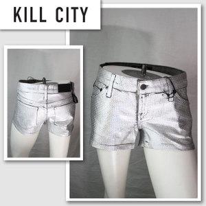 【KILL CITY／キルシティ】ホログラフィックショートデニム（シルバー・SLV）/レディース【インポート】【セレカジ】【正規品】
