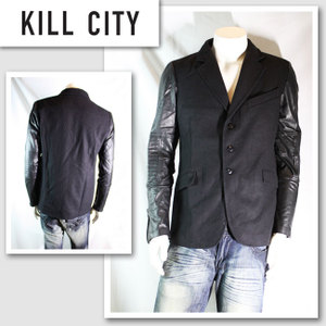 新作　LAセレブ着用　雑誌掲載 【KILL CITY／キルシティ】 レザー切り替えジャケット（ブラック・BLK）/メンズ 【インポート】【セレカジ】【正規品】