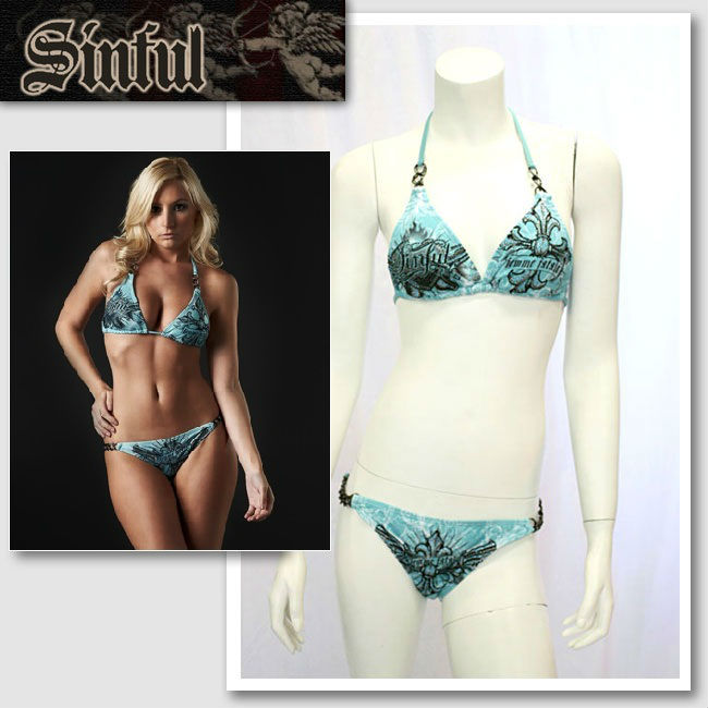 【SINFUL/シンフル】 チェーンストラップクロスストーン水着（グリーン・GRN）/レディース 【インポート】【セレカジ】【正規品】