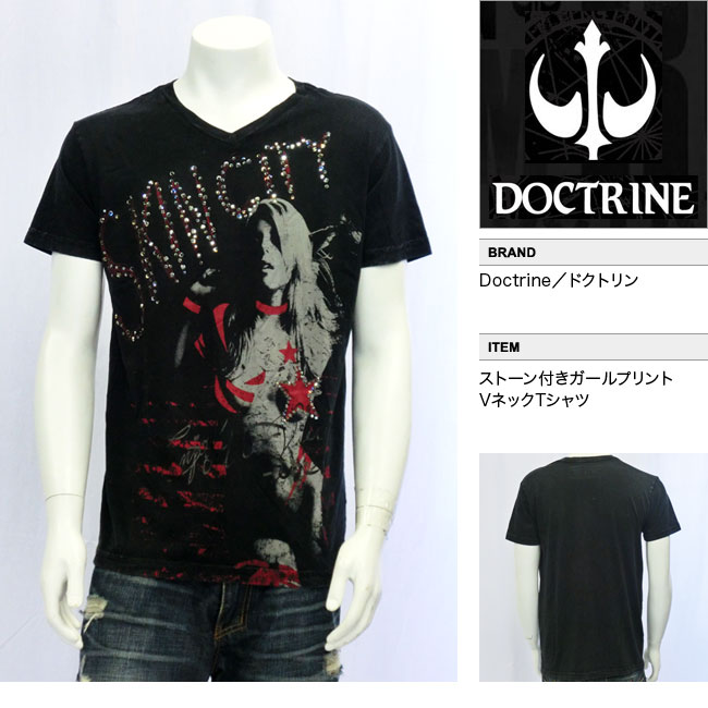 【DOCTRINE/ドクトリン】ストーン付きガールプリントVネックTシャツ（ブラック・BLK）/メンズ【インポート】【セレカジ】【正規品】｜セレクトショップMOMO 9,317円