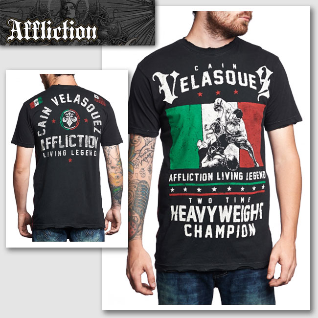 新作【AFFLICTION/アフリクション】VELASQUEZ LEGEND ヴェラスケストリコローレプルオーバー（黒いこと・BLK）/メンズ【輸入物】【セレカジ】【置き目品】
