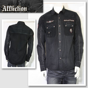 新作 天使の都市セレブ着付ける 定期刊行物掲げる【AFFLICTION/アフリクション】GET CRAZYプルオーバー（黒いこと・BLK）/メンズ【輸入物】【セレカジ】【置き目品】