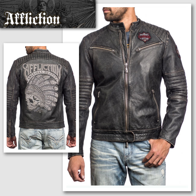 Affliction レザージャケット ライダース　スカル 楽天市場】【AFFLICTION/アフリクション】スタッズ付スカル