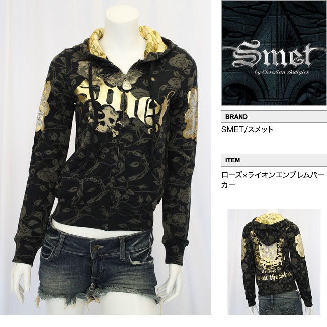 【SMET/スメット】 ローズ×ライオンエンブレムパーカー（ブラック・BLK）/レディース 【インポート】【セレカジ】【正規品】