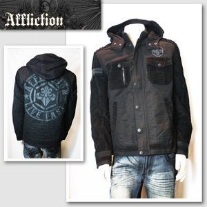 新作 LAセレブ着用 雑誌掲載【AFFLICTION/アフリクション】コーデュロイフード付きジャケット(ブラック・BLK)/メンズ【インポート】【セレカジ】【正規品】|セレクトショップMOMO