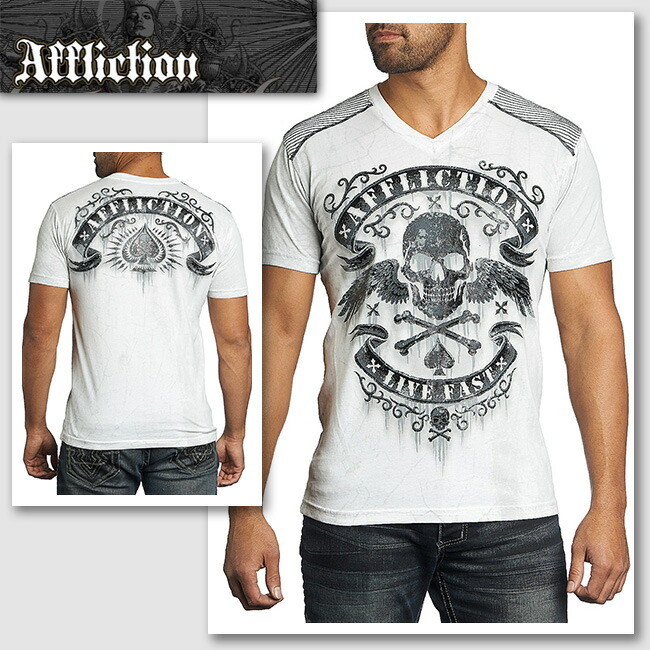 【貨物輸送無料】新作【AFFLICTION/アフリクション】DISCONNECT ウィングスカルプルオーバー(白いこと・WHT）/メンズ 一本調子にこだわり抜かれた刷り上げるが成年者かっこいいプルオーバー【輸入物】【セレカジ】【置き目品】