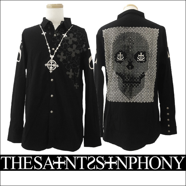 新作【THE SAINTS SINPHONY/セインツシンフォニー】DELIRIUM・ボタンアップシャツ(長袖・ブラック・BLK)メンズ【送料無料】ネックレスとクロスの王道デザインにバックのスカルがカッコイイ!セインツらしいシャツが登場!【インポート】【セレカジ】【正規品】|セレクトショップMOMO