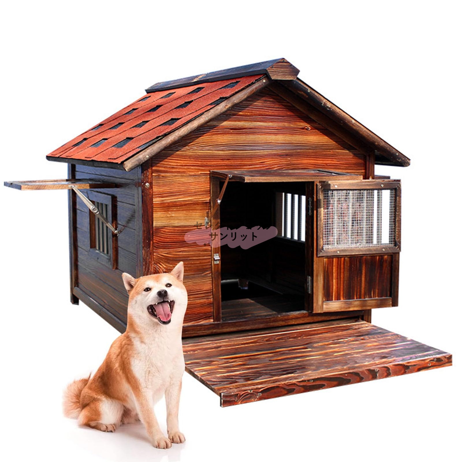 犬小屋 屋外用 大型犬 木製 犬舎 中型犬 超大型犬 屋根 ドア付き 大型屋外犬小屋 犬用ハウス 通気性 暖かい 全天候型 日焼け対策 防風 雨除け 耐炭酸化と腐敗 安定性と耐久性 組立簡単 水洗い 家庭/テラス/裏庭/室内/屋外｜セレクトショップサンリット