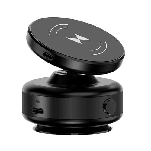 MAXWIN 真空吸着 スマホホルダー マグセーフ ワイヤレス充電器 車載 最大1.5kg対応 MagSafe マグネット 電動 真空吸盤 フロントガラス ホルダー 360°角度調整 回転式 最大15W 片手操作 ブラック KIT4