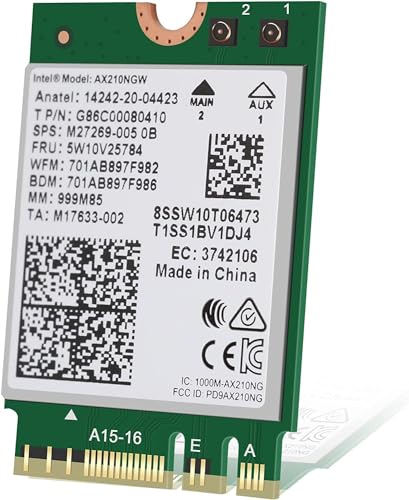 インテル WiFi 6E AX210 (Gig+) ワイヤレス ネットワーク アダプター vPro なし、Bluetooth 5.2 AX210.NGWG Wi-Fi 6E