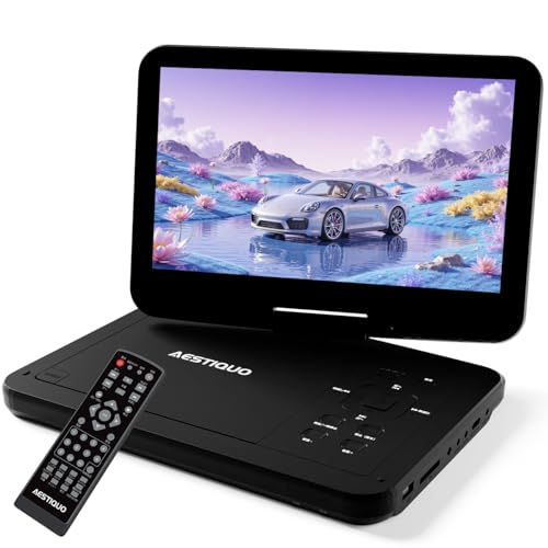 【Type-C急速充電・目保護モード】AESTIQUO ポータブルDVDプレーヤー 12.5型 dvdプレーヤー 10.5インチ液晶 5時間連続再生 リージョンフリー CPRM対応 レジューム機能 cdプレーヤー 270度画面回転 TV同