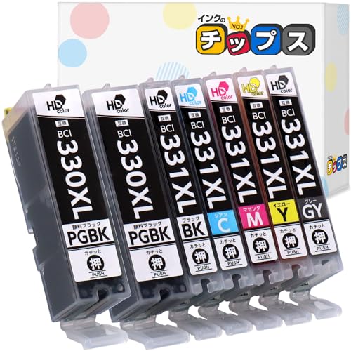 大容量 インクのチップス キヤノン用 BCI-330XL BCI-331XL 互換インク 331/330+6MP 6色セット + 顔料ブラック1本 ＜発色の良いHDカラー使用＞ ＜残量検知対応ICチップ搭載＞ 対応機種 : PIXUS / TS8530 / TS86