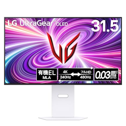 LG ゲーミングモニター UltraGear OLED 32GS95UV-W 31.5インチ/4K(3840×2160)/VESA Dual Mode(4K@240Hz/FHD@480Hz)/有機EL/0.03ms(ClearMR 13000)/DCI-P3 98.5%/DisplayHDR True Black 400/ホワイト 100,680円