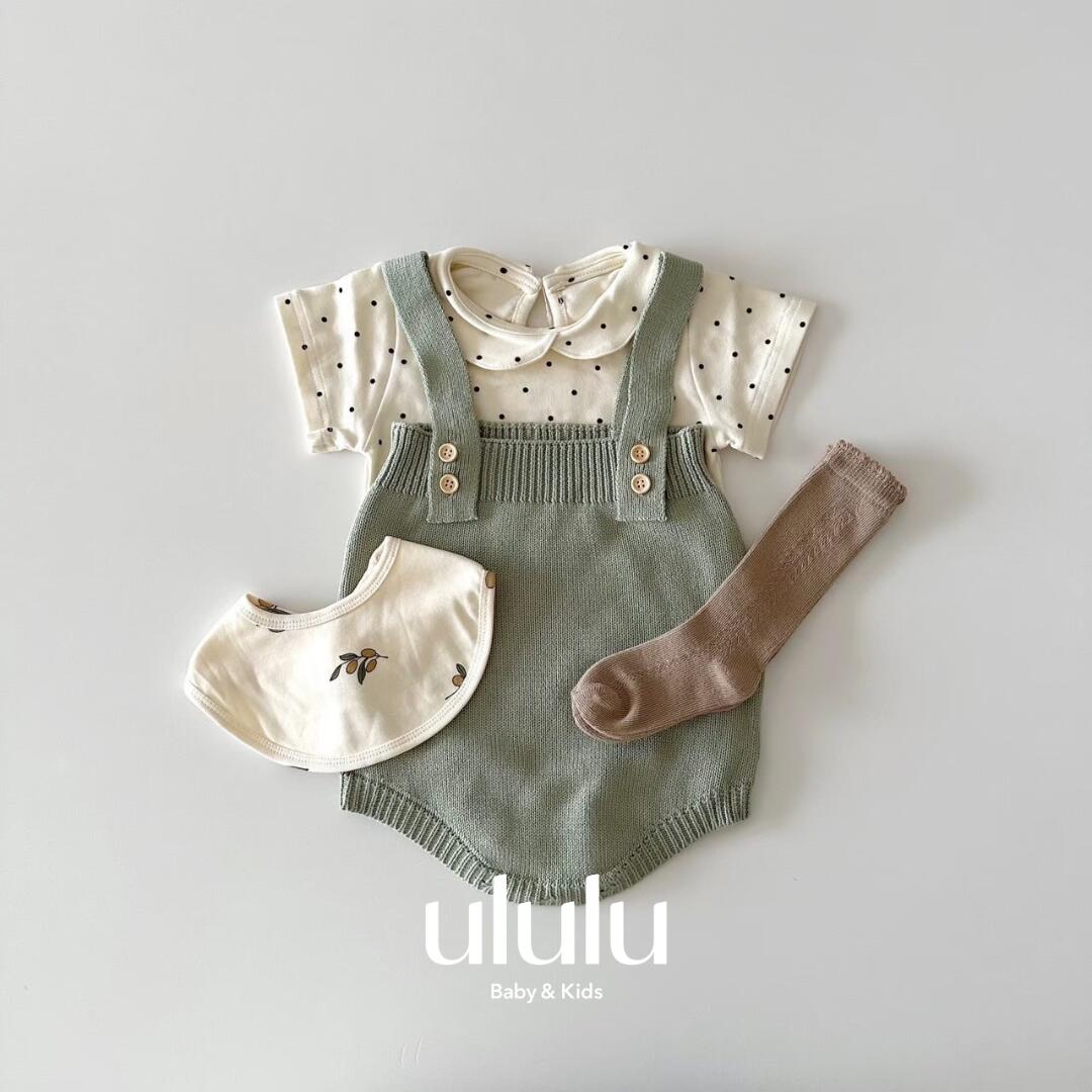 新作【送料無料】 半袖 ululu set Btype ベビー服 女の子 男の子 ululu ベビー ロンパース スタイ 半袖ロンパース レトロ 水玉 ドット おしゃれ かわいい ベビー服 赤ちゃん服 かわいい フリル襟 韓国ベビー服 73 80 出産祝い画像