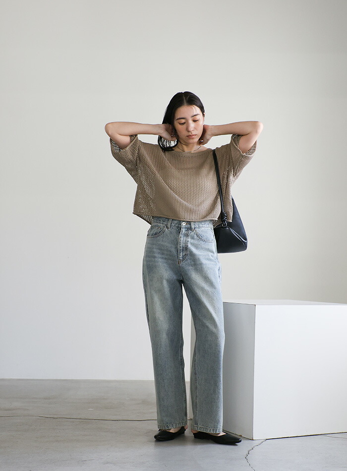 【美品】TANタン 2WAY リネン混 メッシュニットトップス 通気性抜群】 リネンタッチメッシュニットトップス / レディース