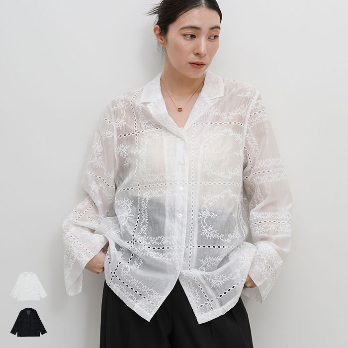 【14日(火)20:00~２時間限定店内全品20％OFF】【予約】【セットアップ可能】パッチワークエンブロイダリーシャツジャケット / レディース 春夏 春アウター 軽アウター シャツジャケット 刺繍 シアージャケット コットン混 セレクトモカ selectmoca