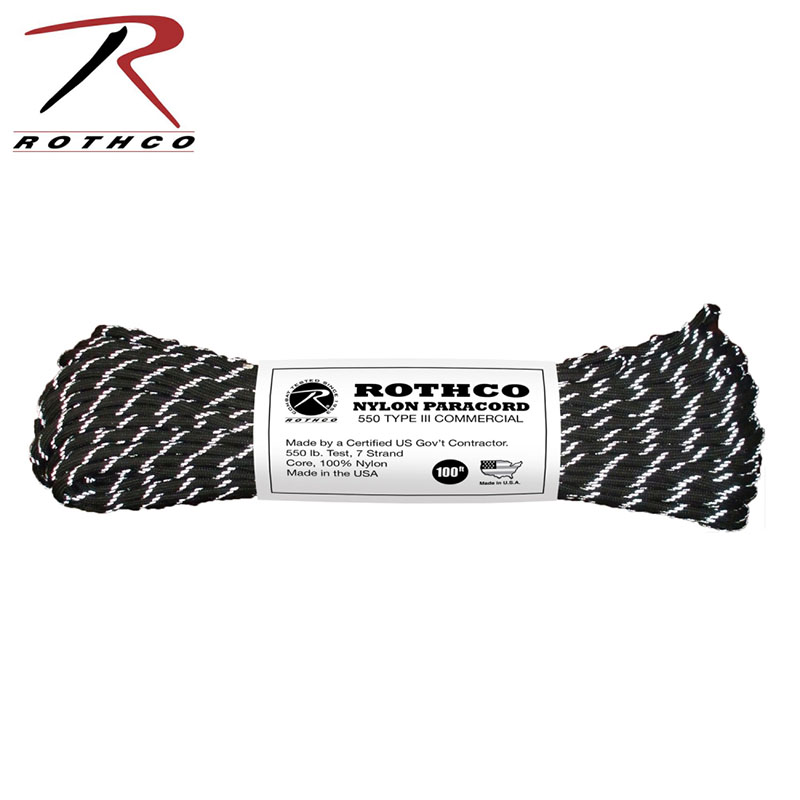 Rothco ロスコ ナイロンパラ吊ひも リフレクティブブラック 30m 100ft 反照材料履行 低木手細工 父君の時世 贈り物 ソロ野営 山登り 耐重量250kg 選りどる雑貨ムー Rakawero Pl