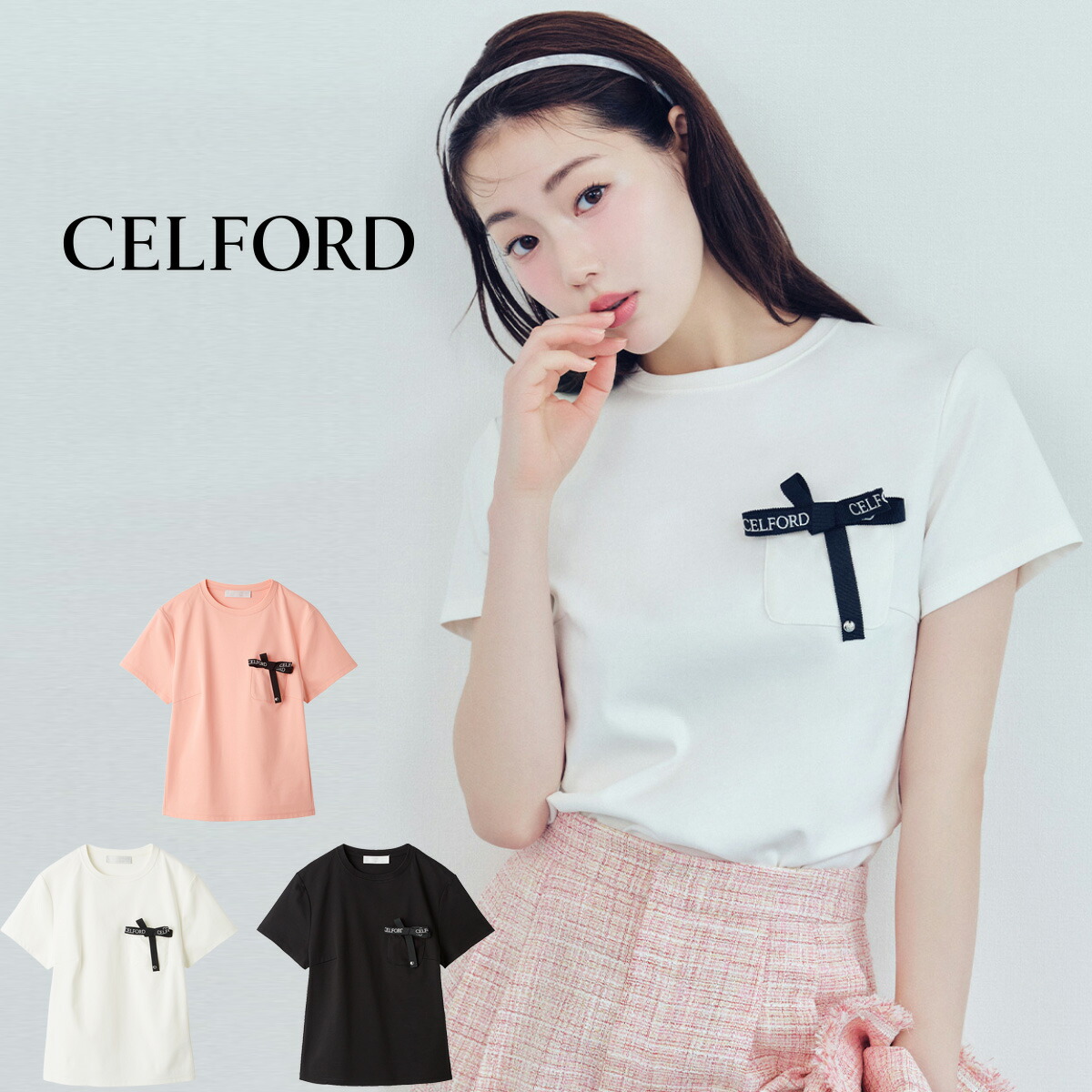 セルフォード CELFORD ロゴ刺繍リボン付きカットソー cwct264046 レディース トップス Tシャツ コットン100% 2026秋 セレクト雑貨ムー|セレクト雑貨ムー
