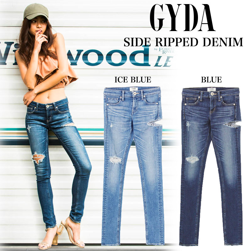 【GYDA】SIDE RIPPED ダメージ スキニーデニムパンツ GYDA ジェイダ SIDE RIPPED スキニーデニムパンツ /072112490801