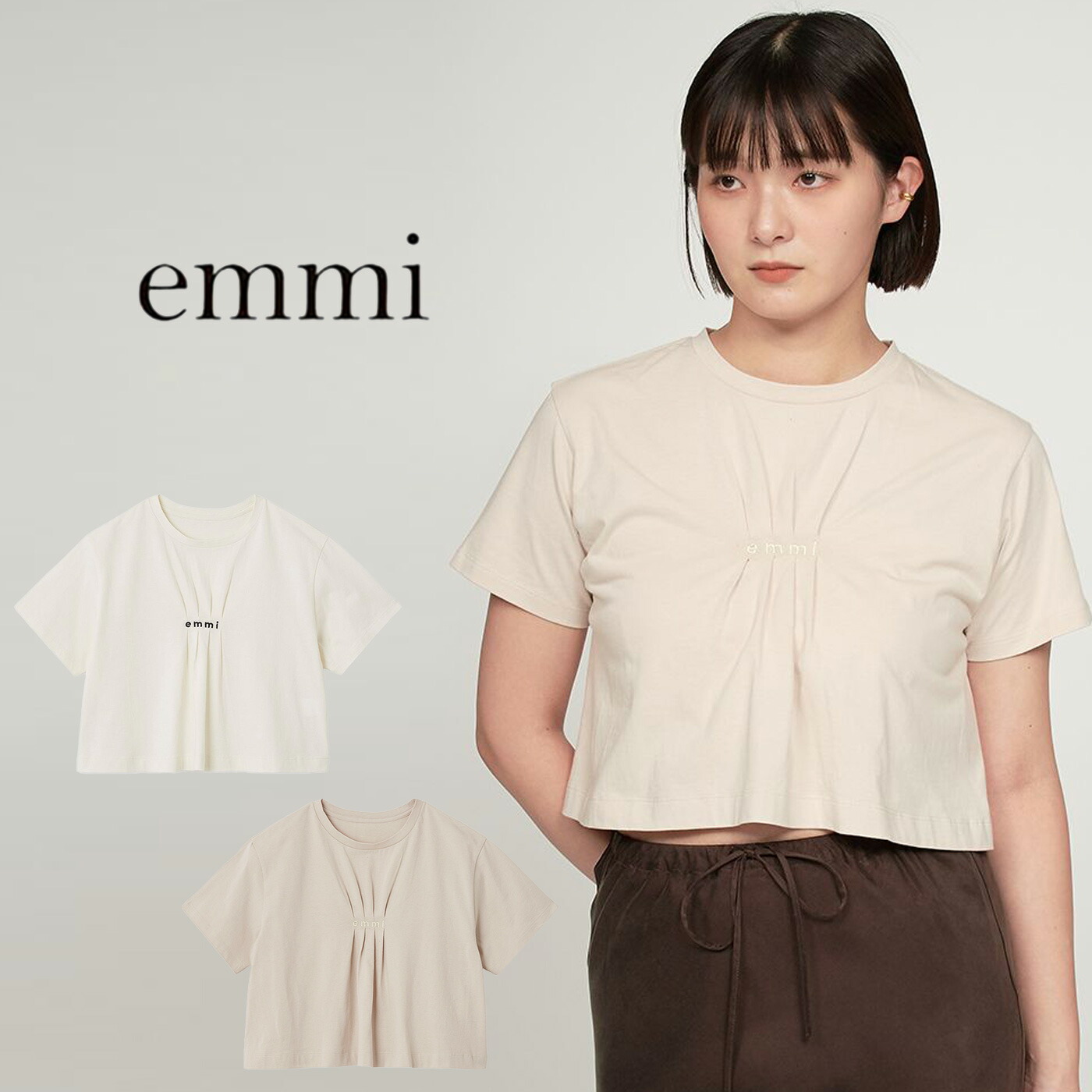 エミ アトリエ emmi×PlaX（TM）クロップドemmiロゴＴシャツ 13wct252066 レディース クロップド丈 サステナブル emmi atelier 限定カラー】【emmi×PlaX（TM）】クロップドemmiロゴTシャツ