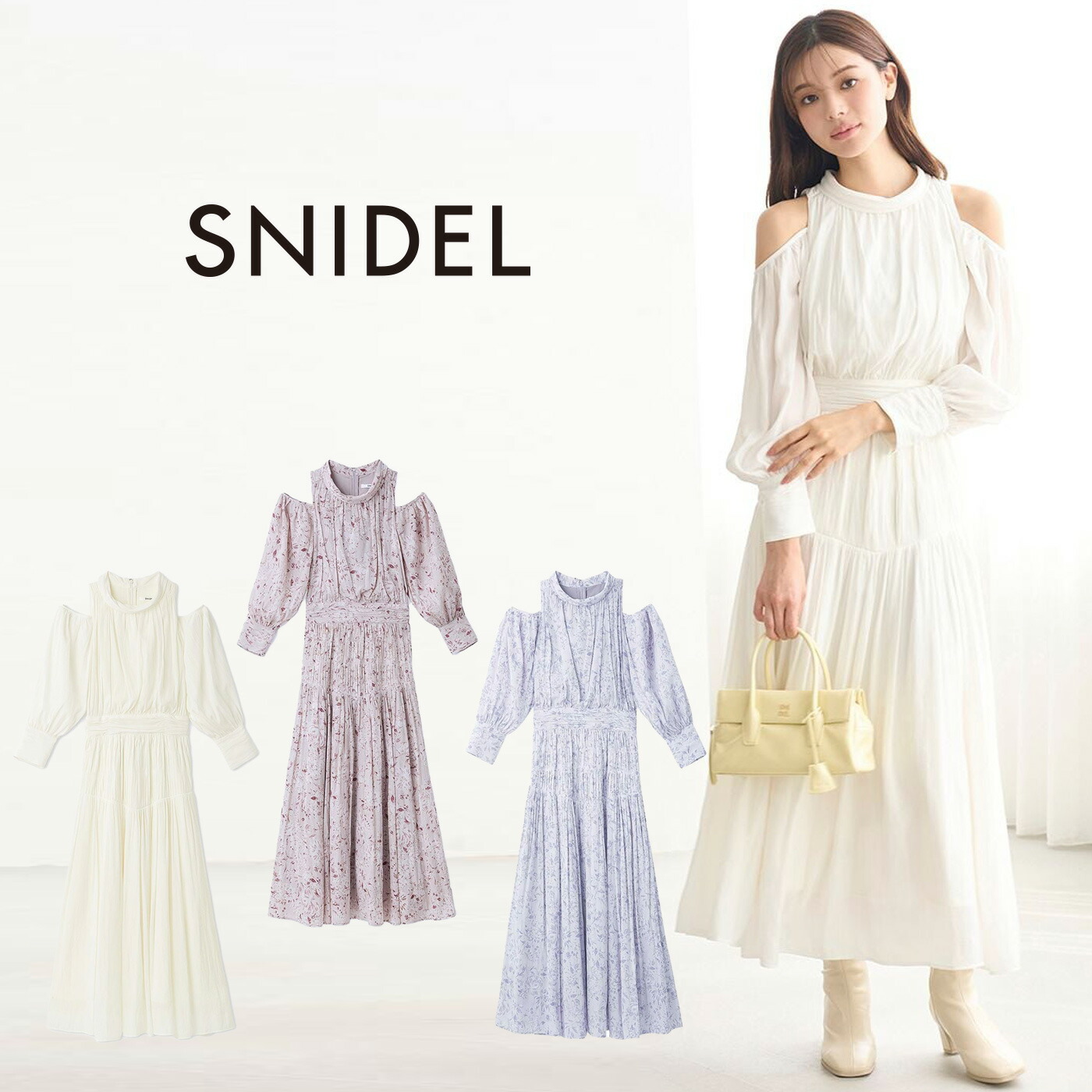 SALE40%OFF スナイデル SNIDEL コールドショルダーロングワンピース swfo261040 レディース ドレス フローラルプリント エレガント スタイルアップ セレクト雑貨ムー｜セレクト雑貨ムー