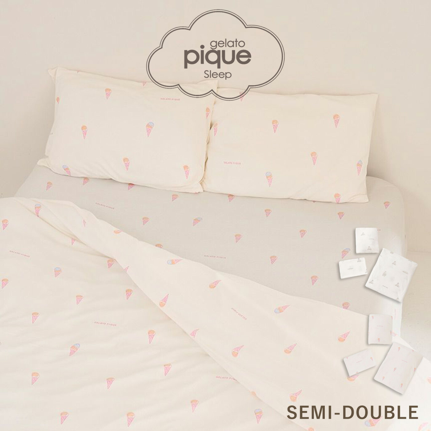 ジェラートピケ gelato pique IFMC. Sleep 総柄プリント寝具３点セット（セミダブル） psgg269003 ジェラピケ 寝具セット 掛けカバー ピローケース ボックスシーツ ※ラッピング不可商品 2026夏 セレクト雑貨ムー