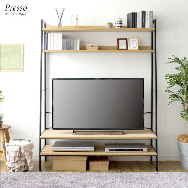 圧迫感のない スチールフレーム テレビラック 送料無料 壁面収納 テレビ台 テレビボード おしゃれ リビングボード ハイタイプ ローボード 上棚付き スリム アイアン オープンラック 収納 インチ 型 Ice Org Br