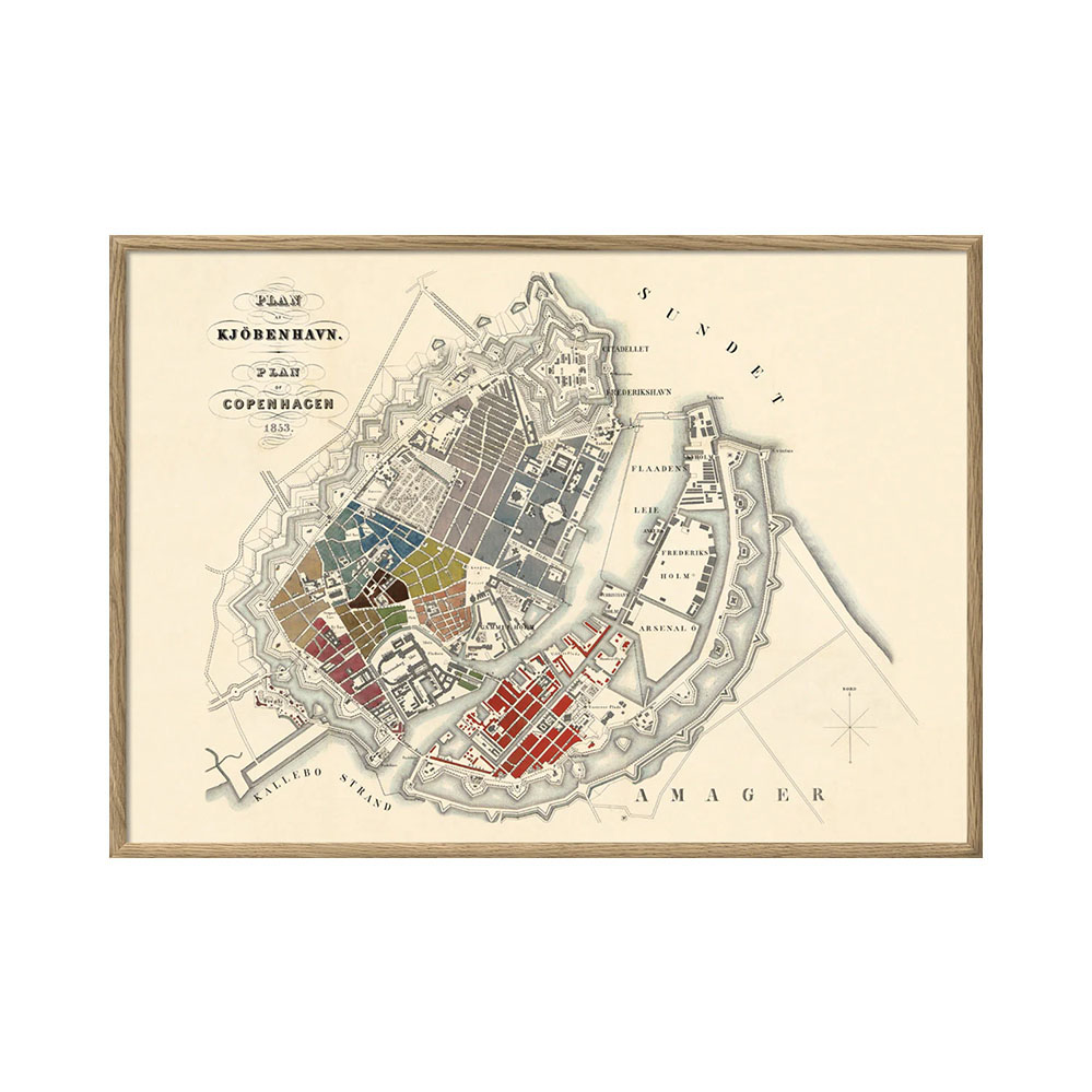 アートポスター フレーム付き 50×70cm Map of Copenhagen (DYBDAHL デュブダール) 【送料無料】【P5倍】4／21 1:59迄 【ポイント5倍】