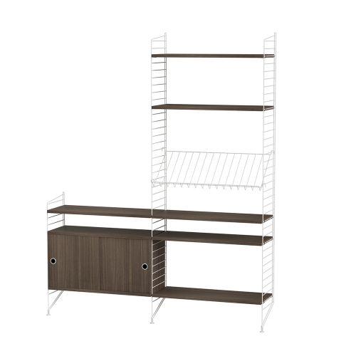 キャビネット＋フロアパネル W160×D30×H200cm ウォルナット (String Bundles Living)【代引不可商品】【P5倍】4／11 1:59迄 【ポイント5倍】