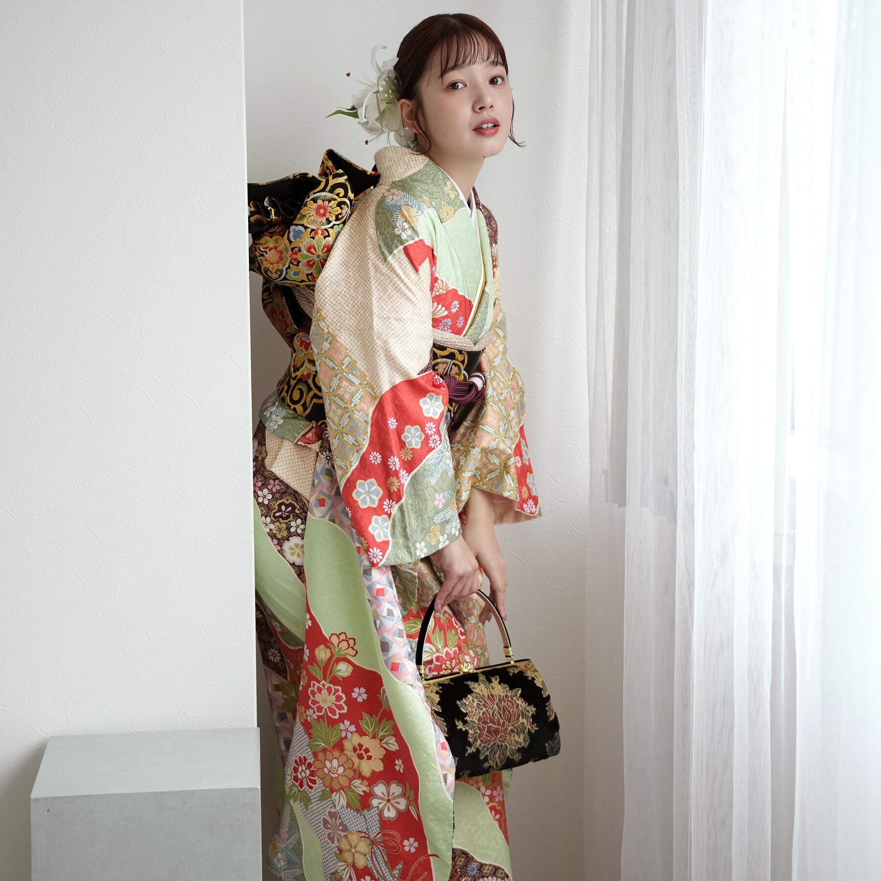 セミアンティーク　振袖フルセット　着付け小物付き 楽天市場】セミオーダー 振袖レンタル 成人式 フルセット 振袖