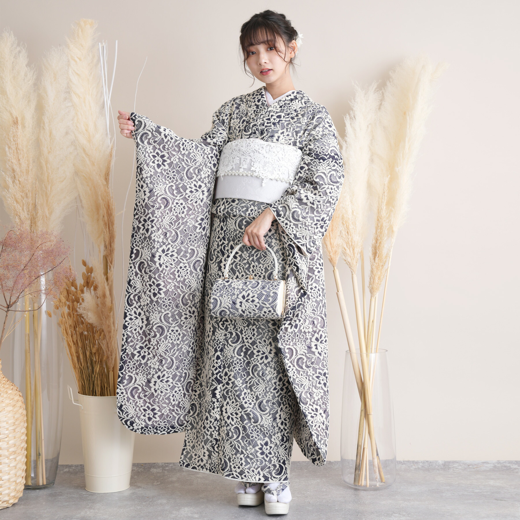 明日まで☆正絹白に刺繍着物に西陣帯フルセット☆七五三ハーフ成人式 明日まで☆正絹白に刺繍着物に西陣帯フルセット☆七五三ハーフ成人式