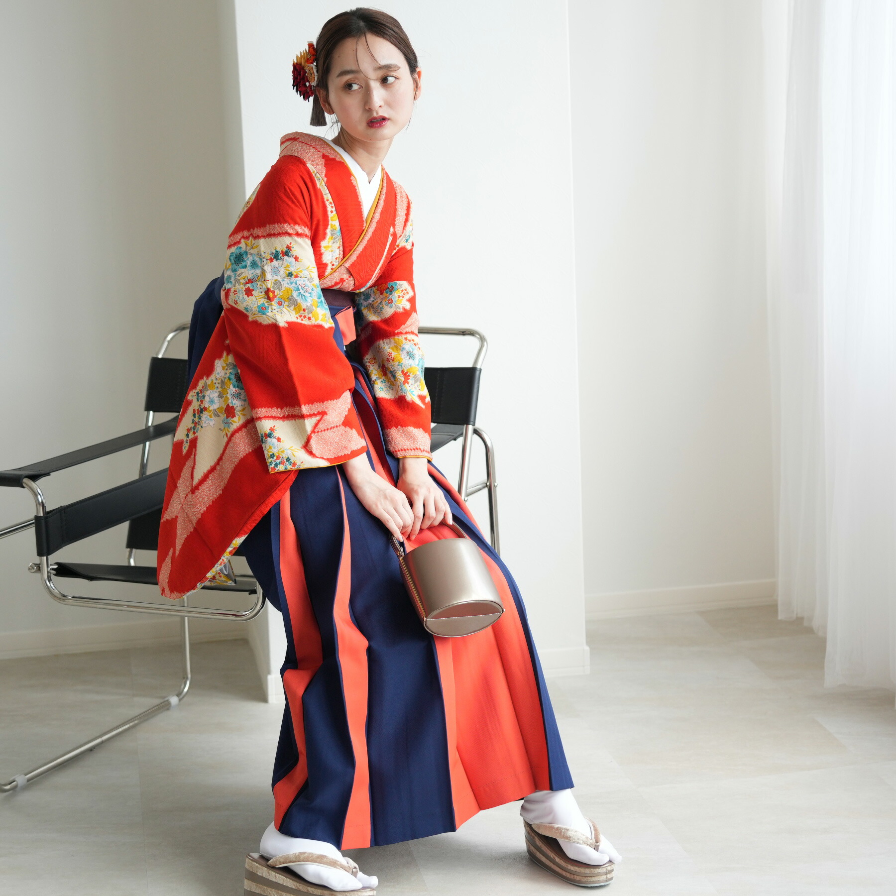 7歳向け・化繊・ブランド・japanスタイルのお着物セット 七五三 帯 7歳 ブランド 作り帯 JAPAN STYLE ジャパンスタイル 「赤茶