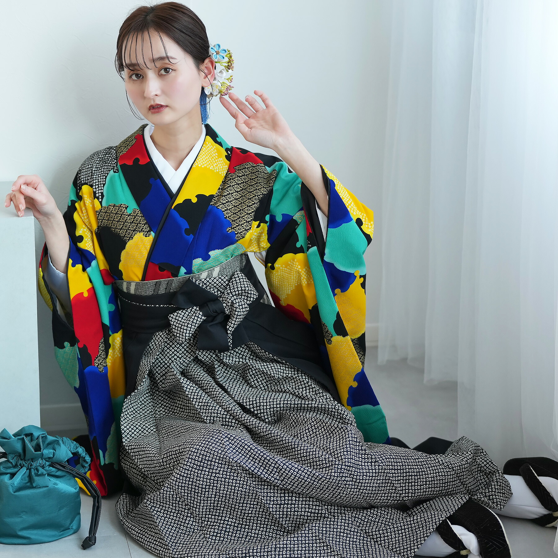 【レンタル】レンタル 袴 セット 大人 女 レディース 袴セット 卒業式 着物レンタル ハカマ はかま rental 往復送料無料【ニコアンティーク レンタル エメラルドのモダン雪輪】 2尺袖 着物 袴 フルセット レンタル 足袋プレゼント 08-16-24-010｜ニコアンティーク 12,579円
