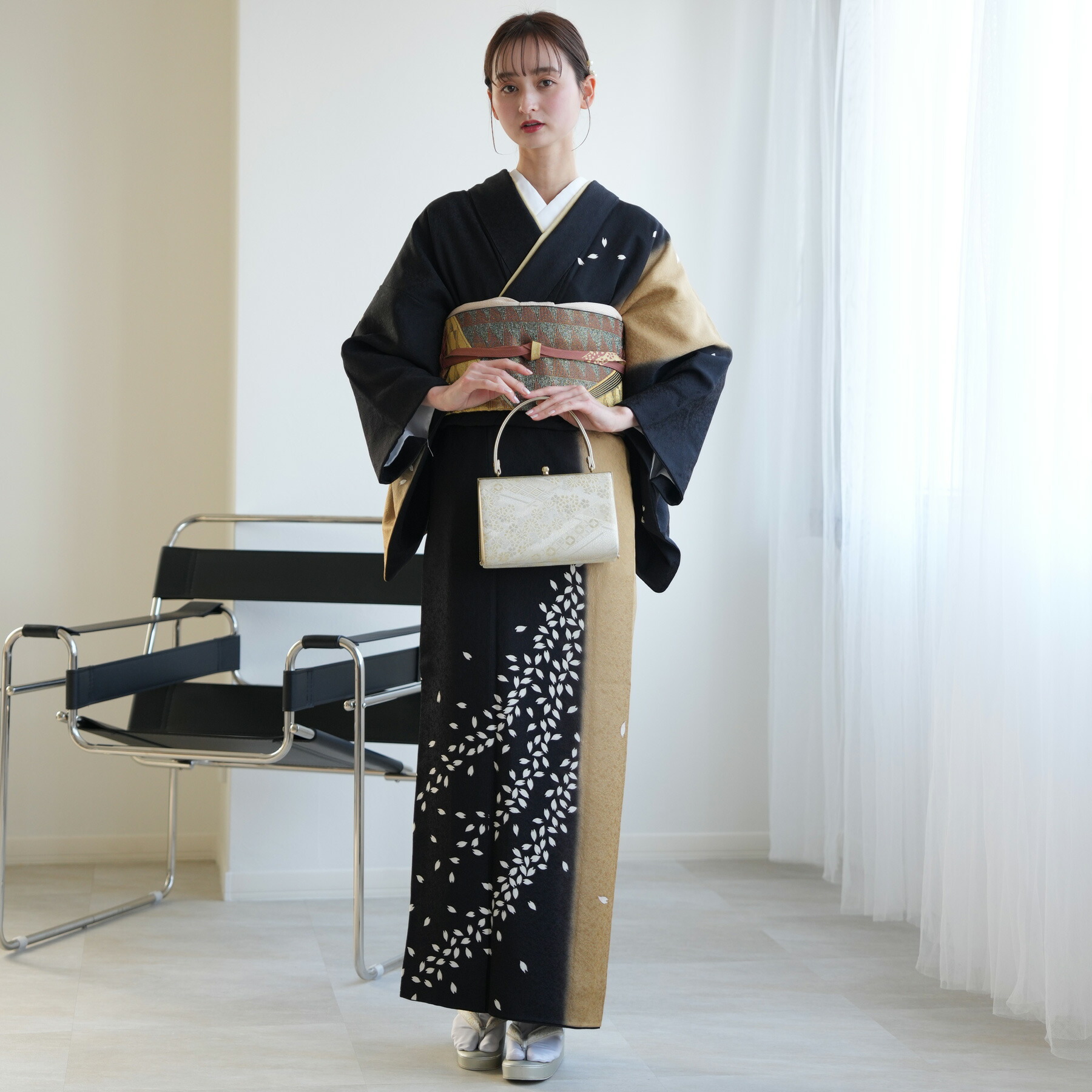 訪問着フルセット　着物　正絹　袷　刺繍　結婚式　お祝い七五三　J2 楽天市場】【レンタル】 【訪問着 20点フルセット 正絹 紺鼠に花雪輪