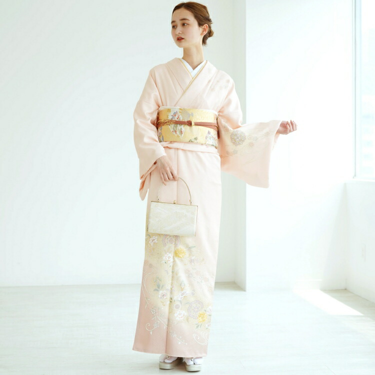 【レンタル】【訪問着20点フルセット 正絹 絵羽 薄桜地に唐花】 フォーマル 入学式 卒業式 お宮参り 食事会 七五三 パーティー 結婚式 二次会 着物＆袋帯 往復送料無料