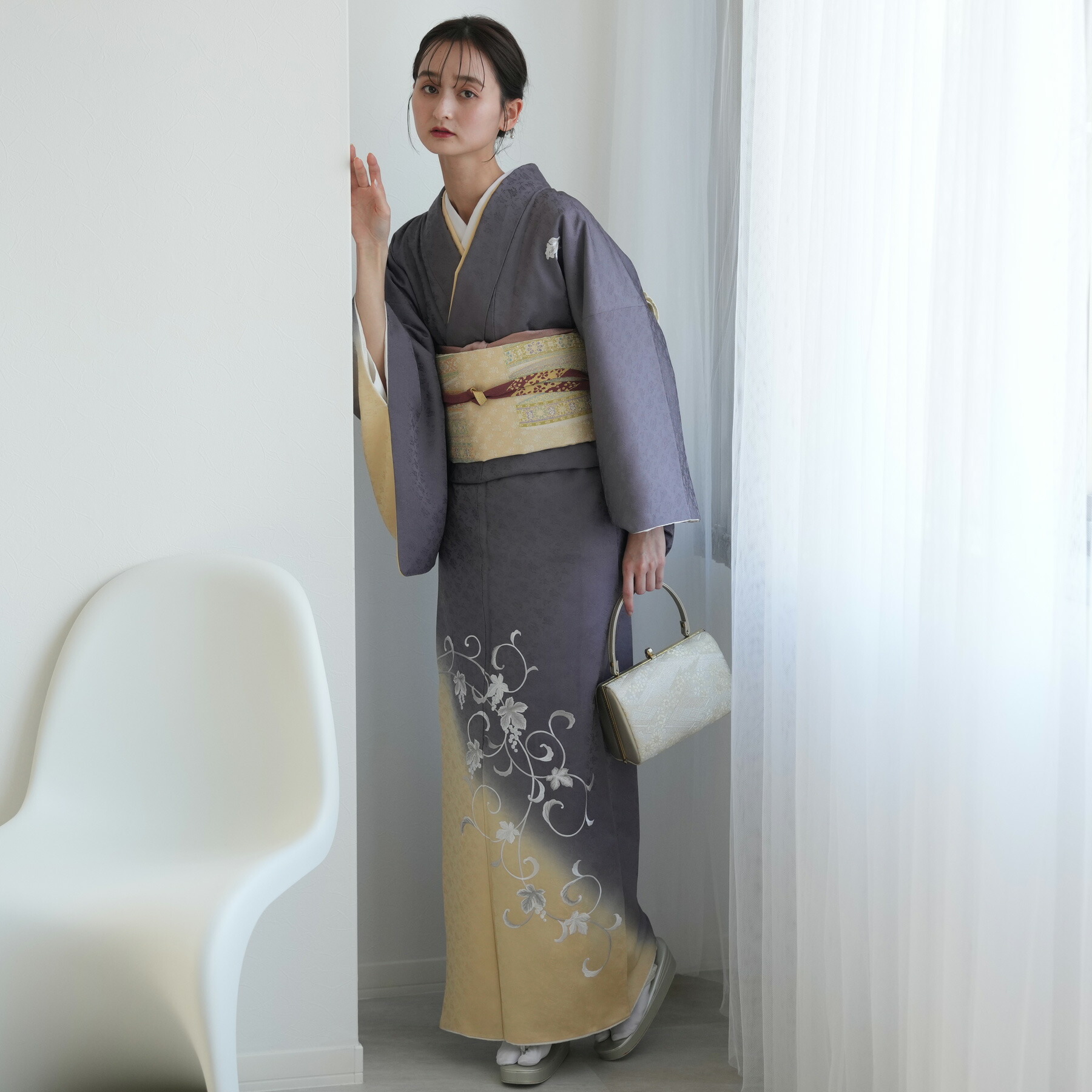 楽天市場】【レンタル】 【訪問着 20点フルセット 正絹 紺鼠に花雪輪