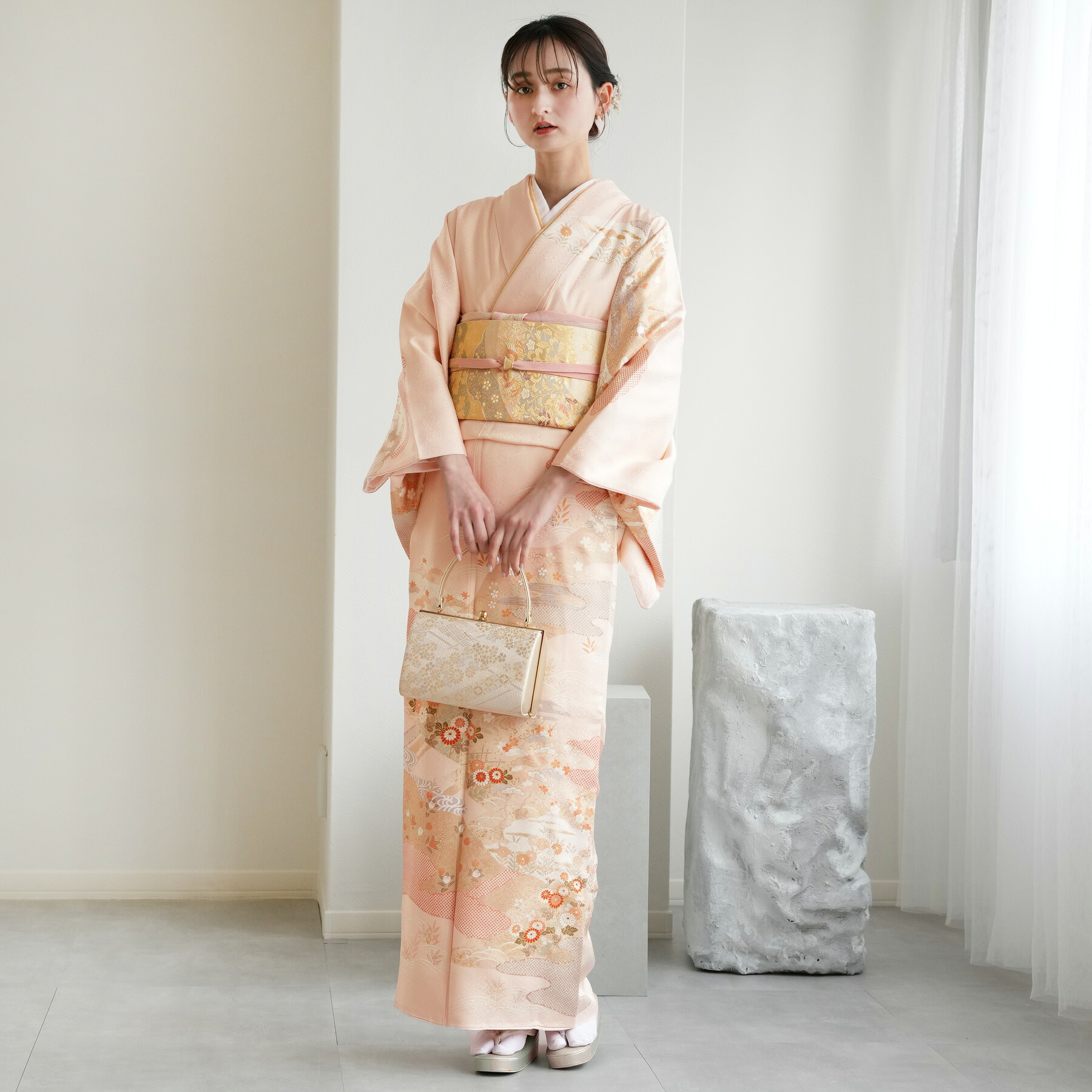 ※5月末以降予約可【レンタル】【訪問着20点フルセット 上品薄ピンクに古典花々】訪問着 結婚式 参列 ゲスト 卒業式 お茶会 食事会 入学式 フォーマル お宮参り 七五三 観劇 祝賀会 母親 着物＆袋帯 往復送料無料